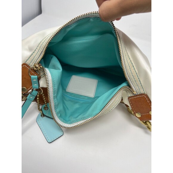 COACH Vintage Purse Handbag White Hampton Silk Leather Hobo Bag Y2K - Picture 4 of 10